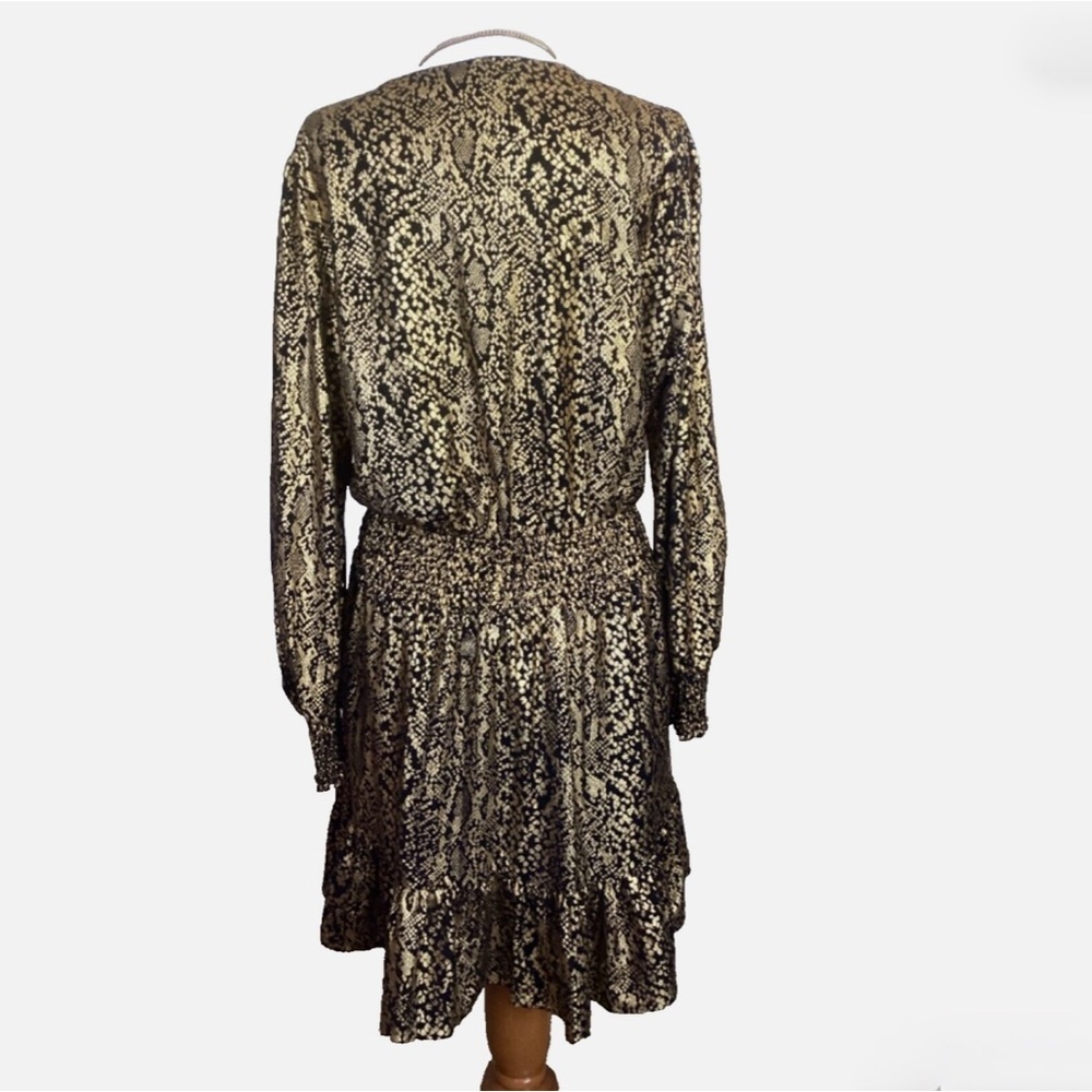Michael Kors Gold Metallic Long-Sleeve Ruffle Hem Dress - Picture 11 of 12